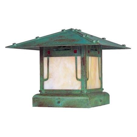 Arroyo Craftsman 12" Pagoda Column Mount, Rustic Brown, Green-Red-Gold White Iridescent Combination Glass PDC-12GRC-RB